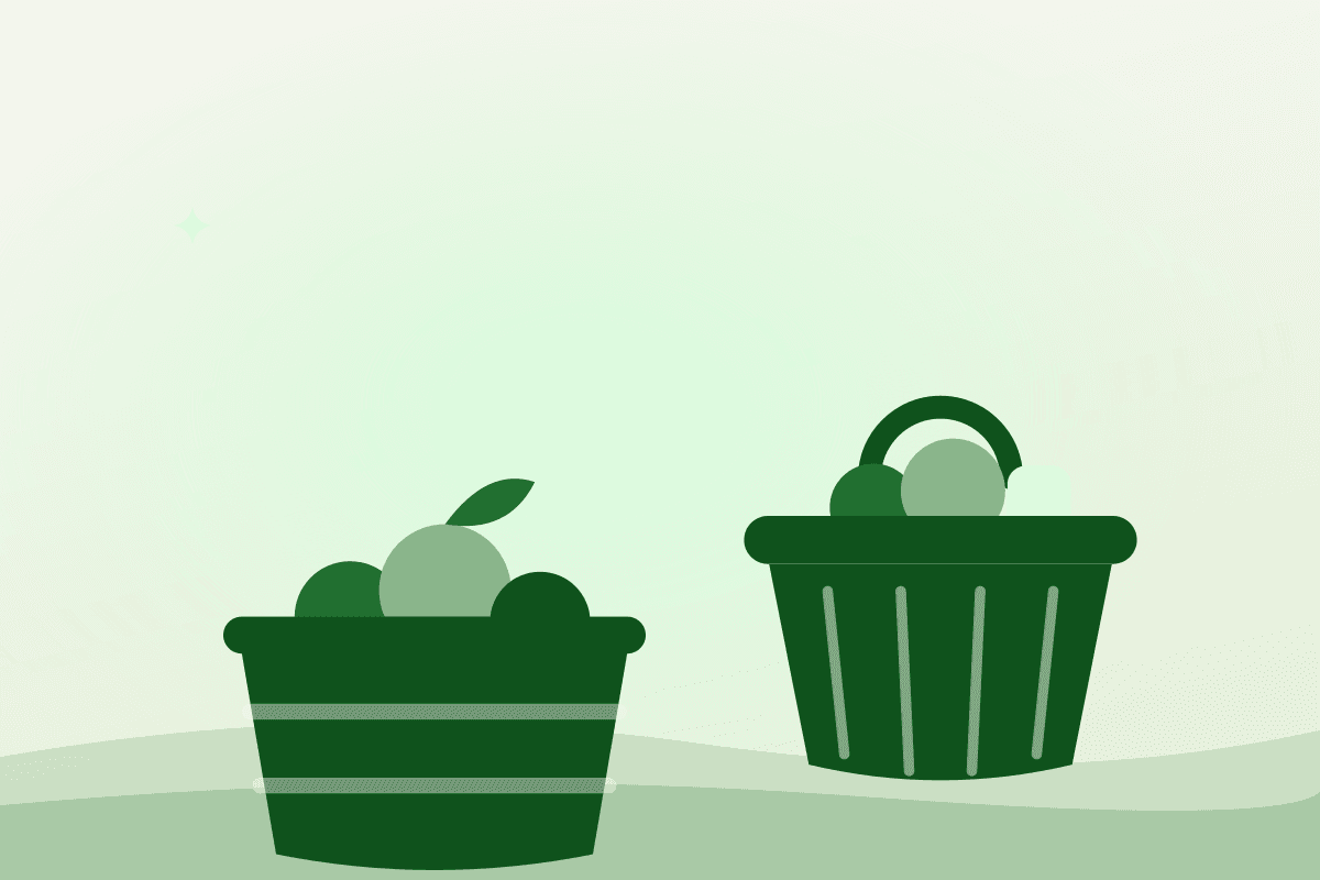Flat illustration of a produce crate and shopping basket at a farmers market in St. Catharines