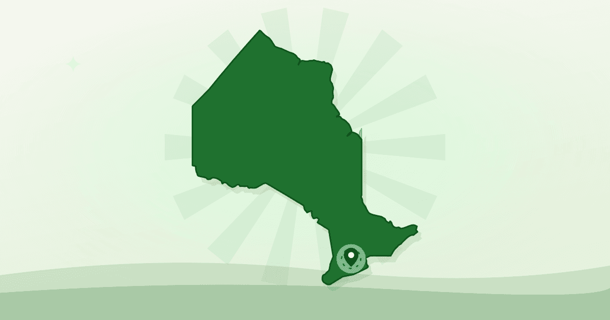 Illustrated outline of Ontario with Kitchener marked — food map of Kitchener, Ontario