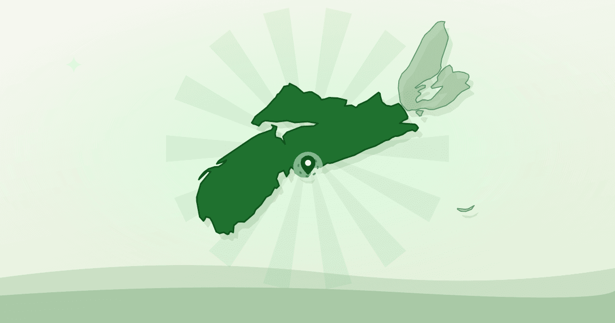 Illustrated outline of mainland Nova Scotia with Halifax marked — food map of Halifax, Nova Scotia