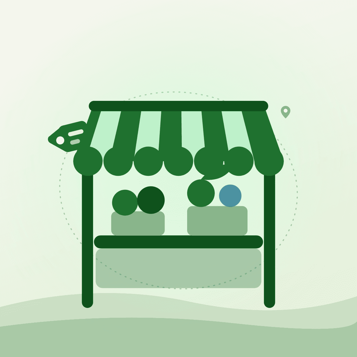Illustrated market stall representing the Guelph Farmers' Market