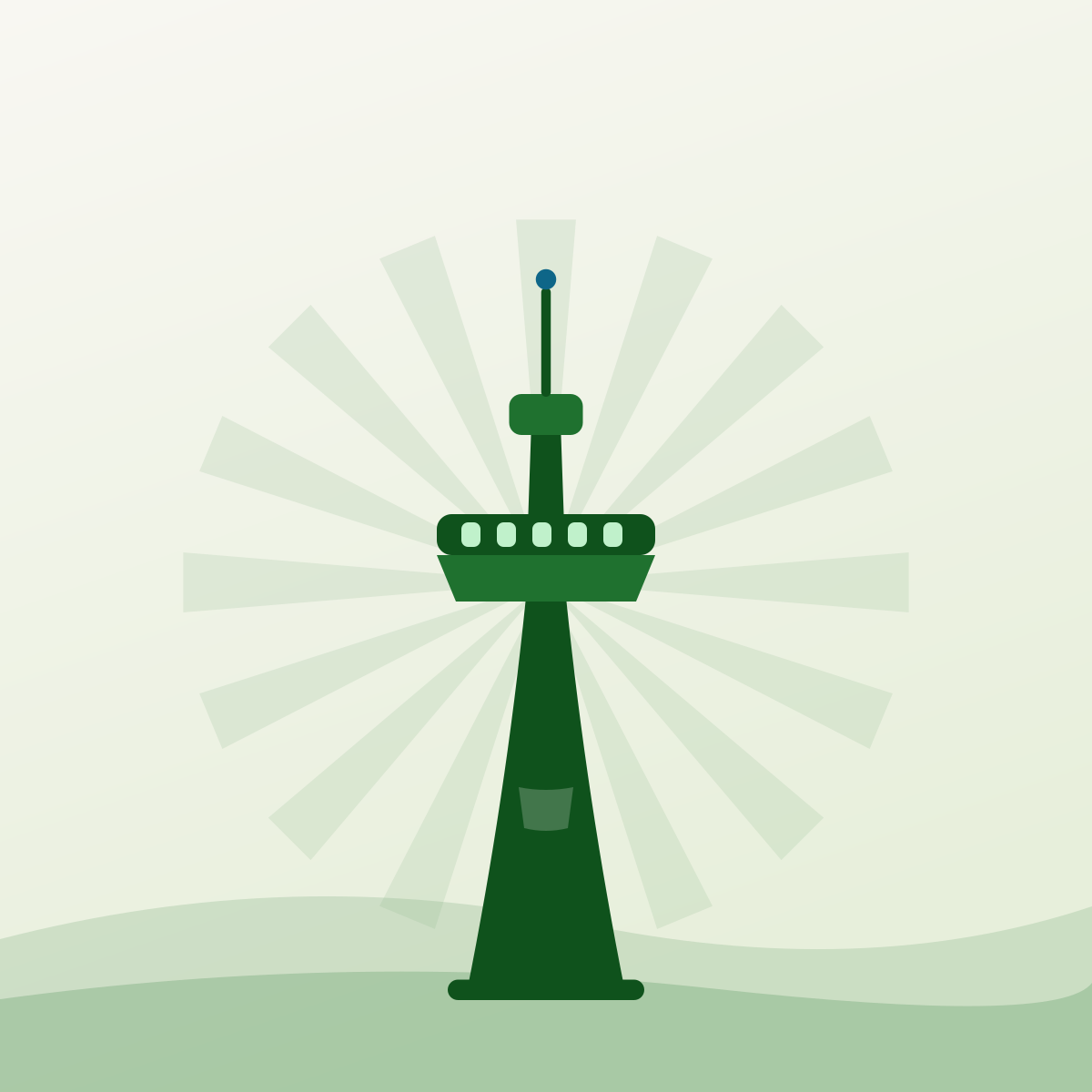 Flat illustration of the CN Tower in Food Web's green palette