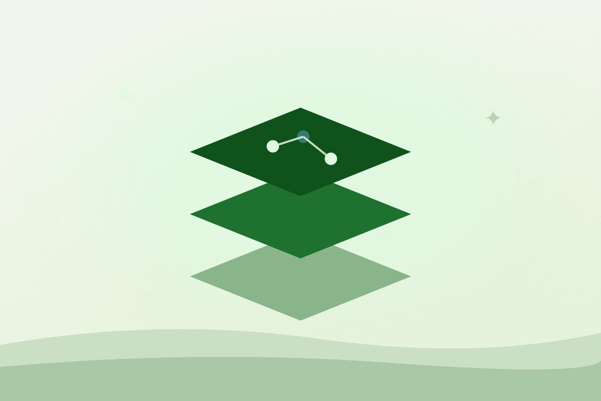 Flat illustration of three stacked map layers with connected nodes representing categories of local food assets