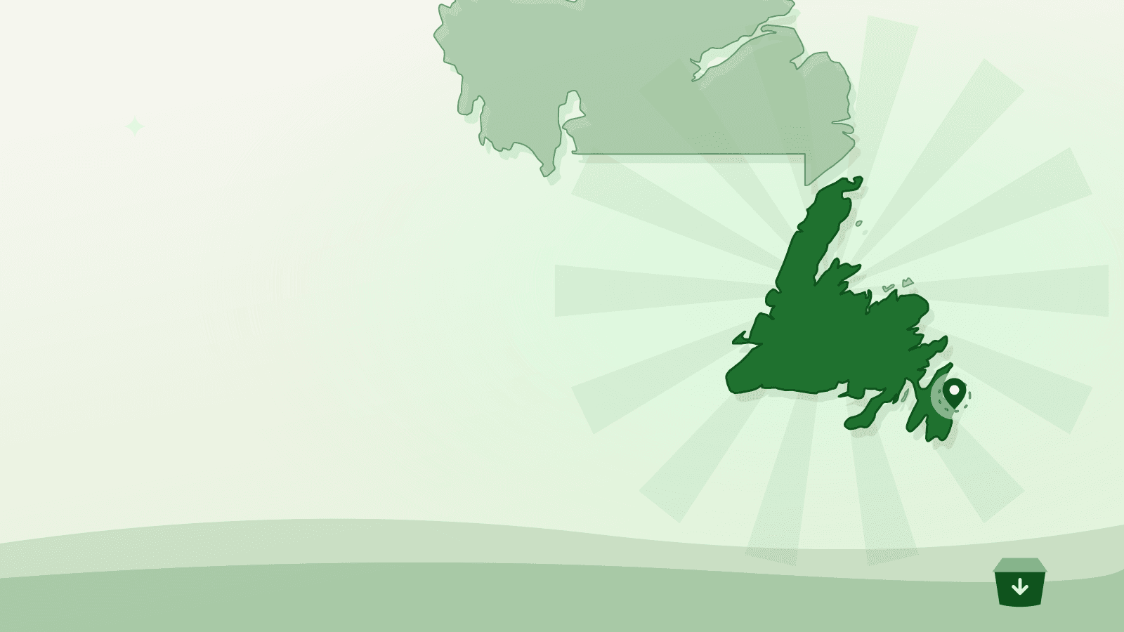 Flat illustration of the outline of the island of Newfoundland with Mount Pearl marked — food bank mount pearl