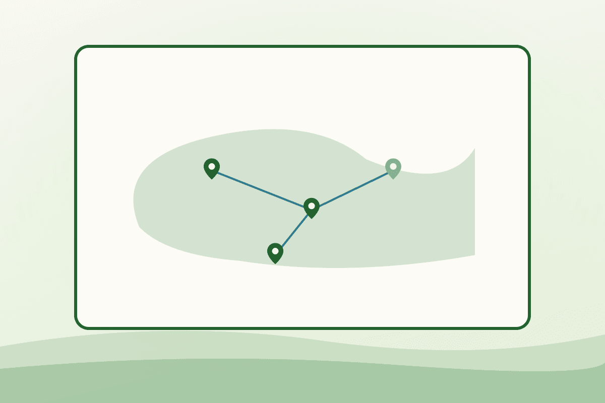 Flat illustration of a map card with connected location pins representing Ottawa's mapped farmers markets