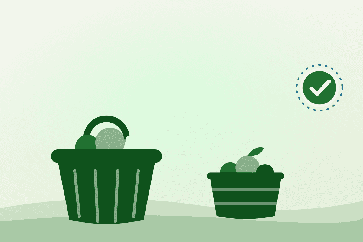 Illustration of a grocery basket and produce crate being packed at a Scarborough food bank