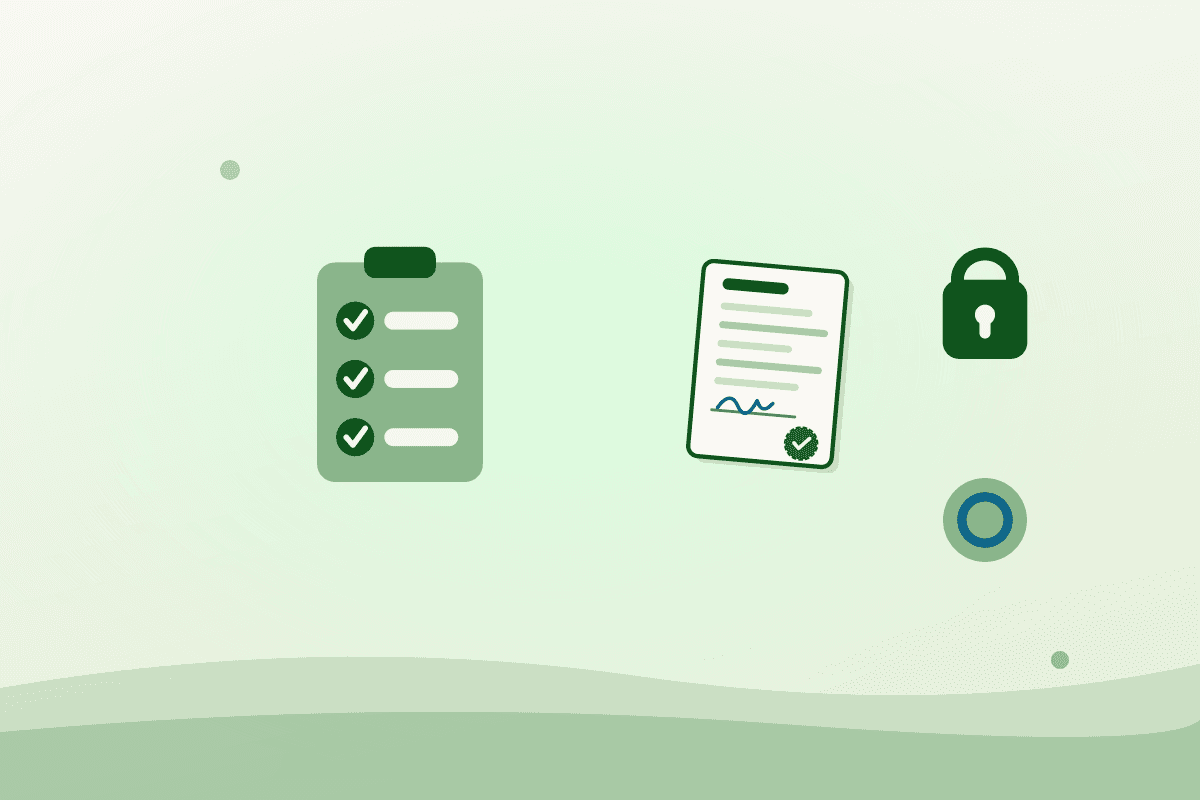 Illustration of a checklist, lease document, padlock and deposit coin — what to check in a commercial kitchen lease agreement