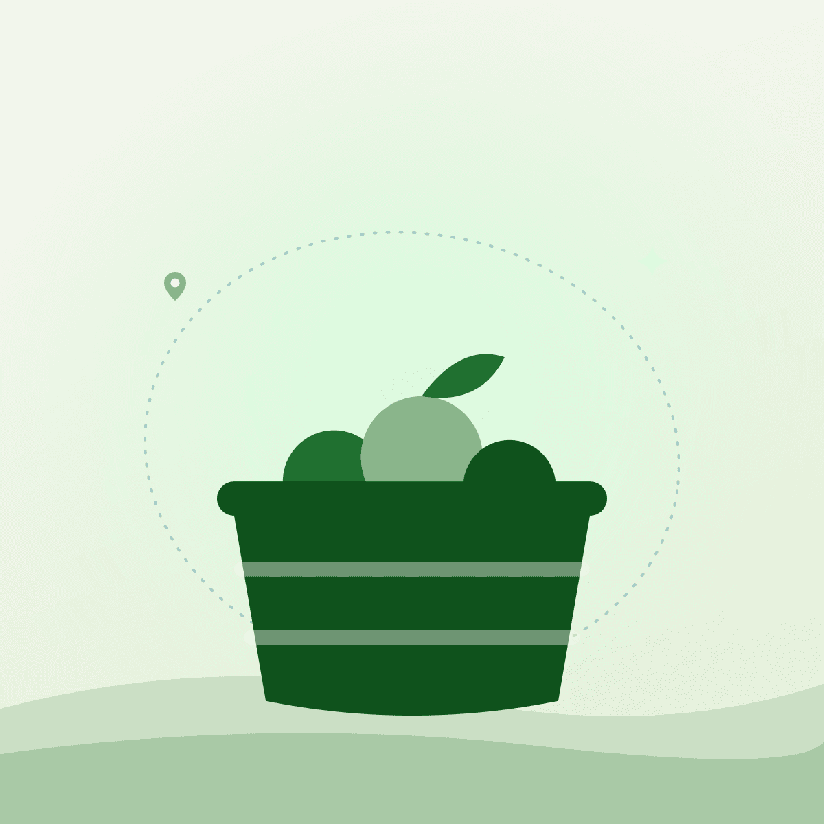 Illustrated crate of produce representing food bank donations in Dartmouth