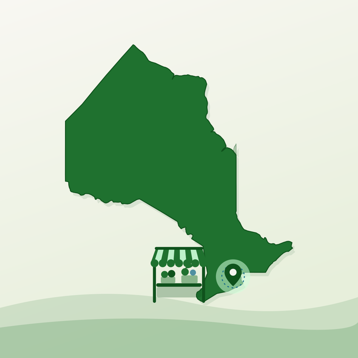 Illustrated outline of Ontario with Burlington marked