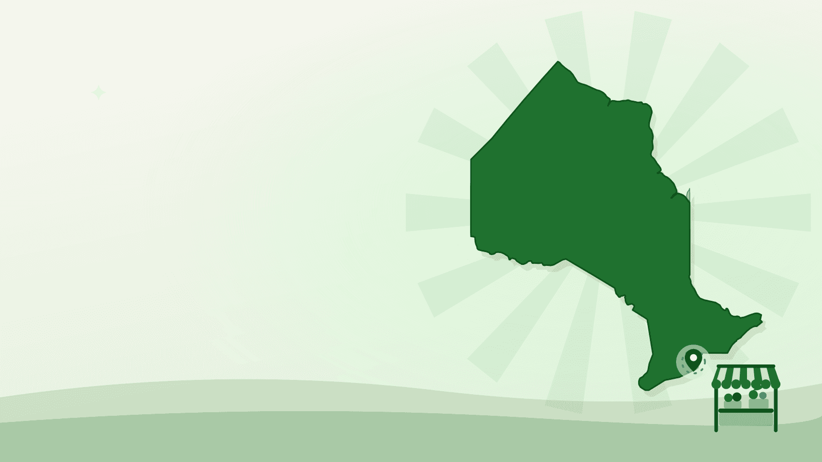 Flat illustration of the outline of Ontario with St. Catharines marked — farmers market st catharines