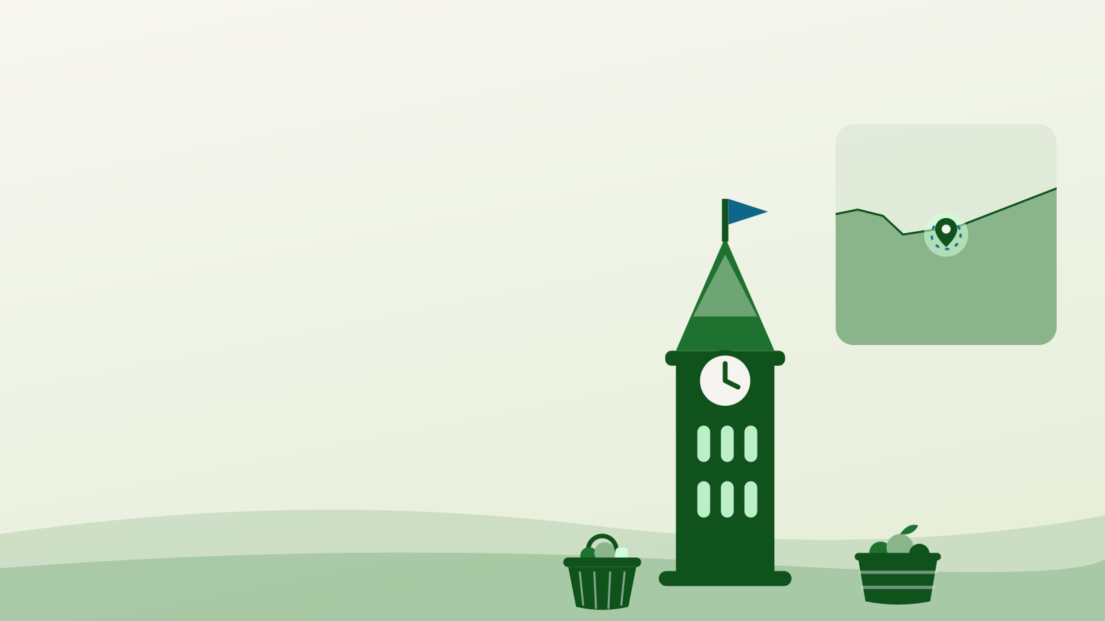 Flat illustration of Ottawa's Peace Tower beside a map inset of the Ottawa River with the city marked — food bank ottawa