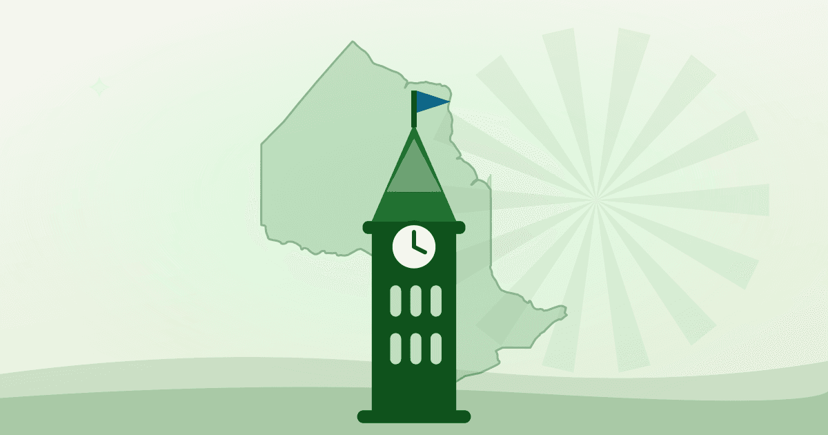 Illustrated Peace Tower against the outline of Ontario — food map of Ottawa, Ontario