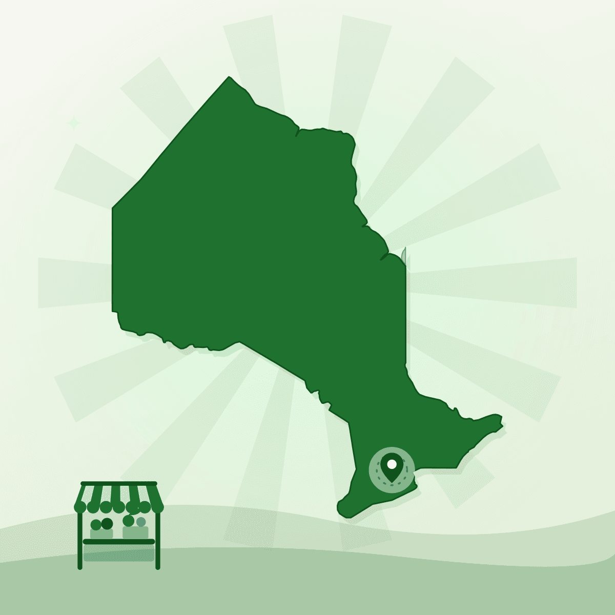 Illustrated outline of Ontario with Guelph marked