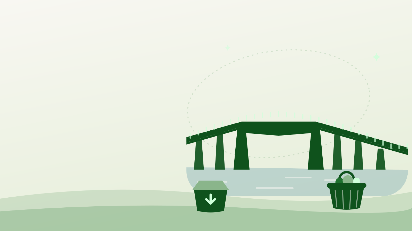 Illustration of the Burlington Bay Skyway above a donation box — a guide to every food bank Hamilton residents can reach