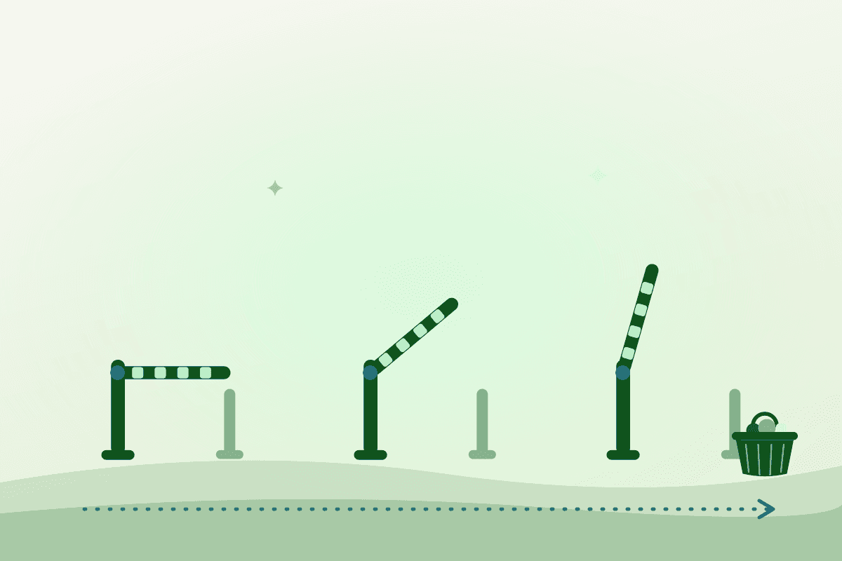 Illustration of regulatory barriers lifting in sequence, opening the way for a small food business