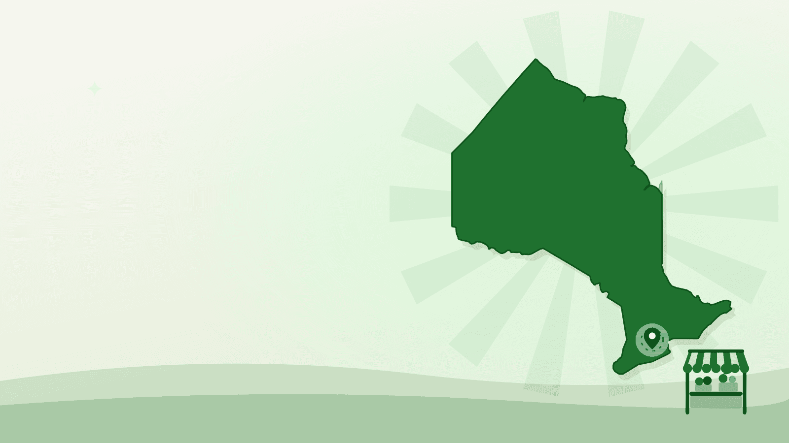 Flat illustration of the outline of Ontario with Guelph marked — farmers market guelph