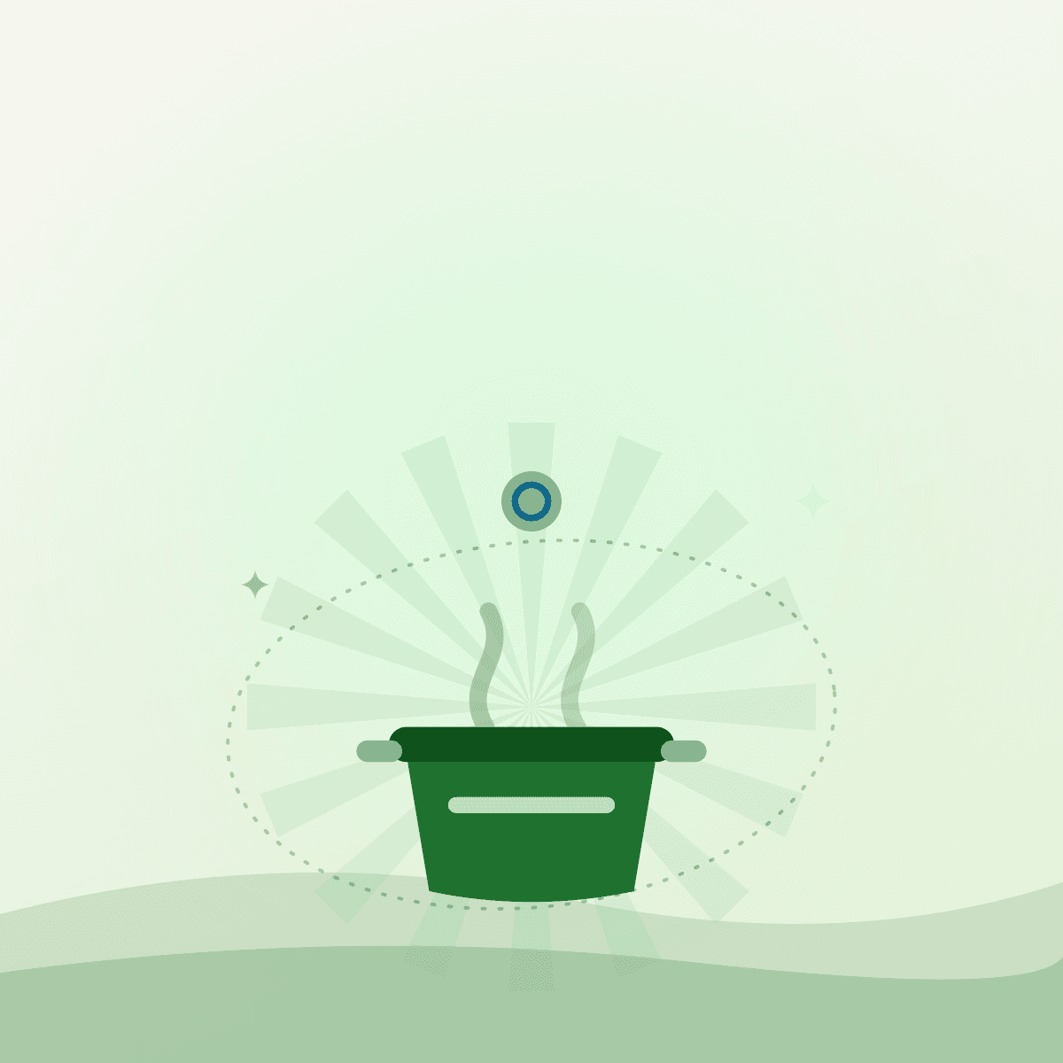 Illustrated stock pot representing a shared catering kitchen