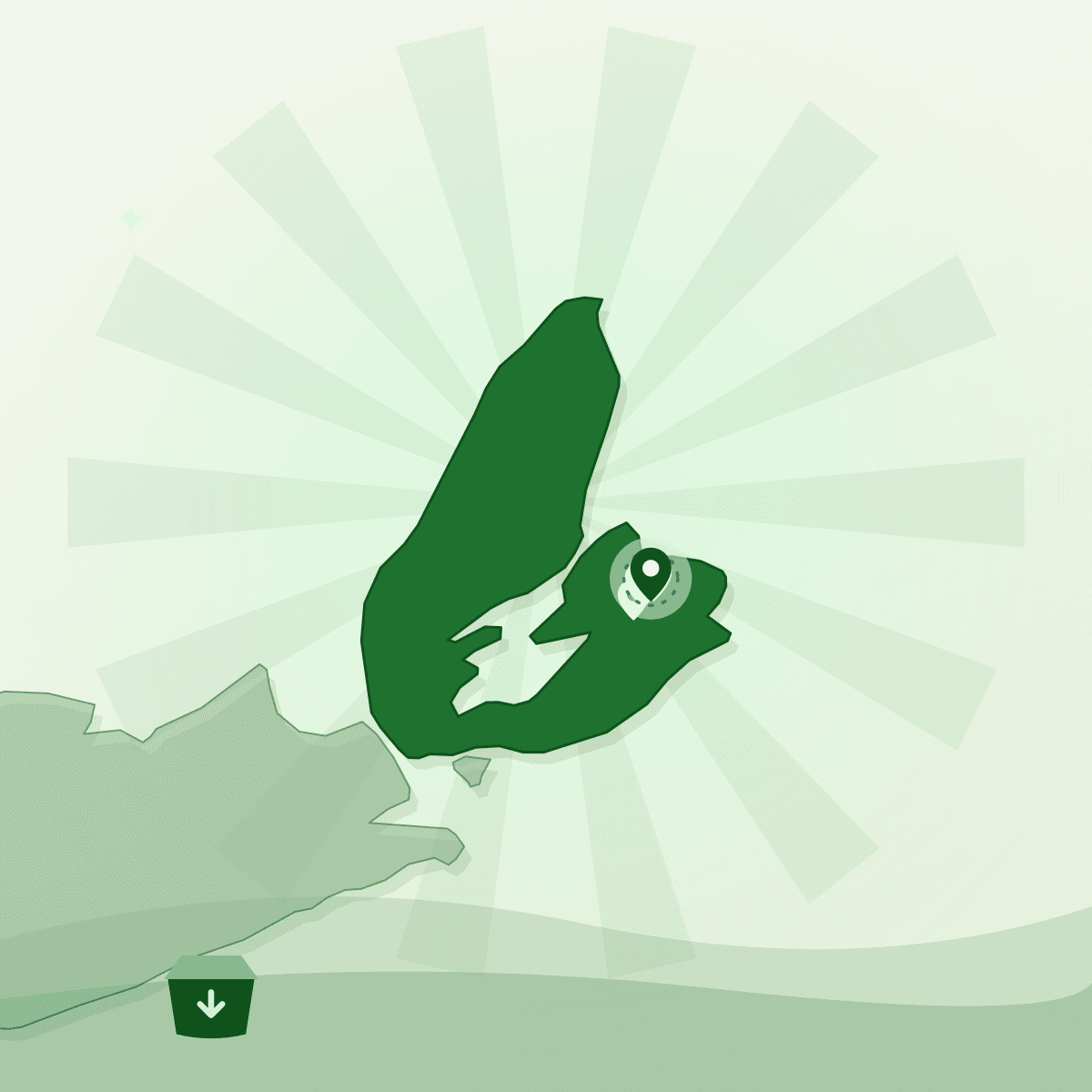 Illustrated outline of Cape Breton Island with Sydney marked