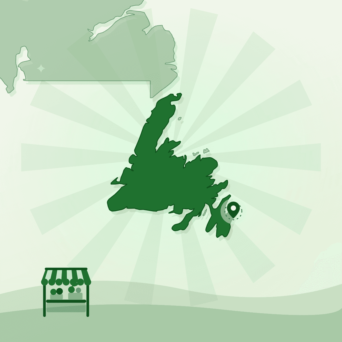 Illustrated outline of the island of Newfoundland with St. John's marked