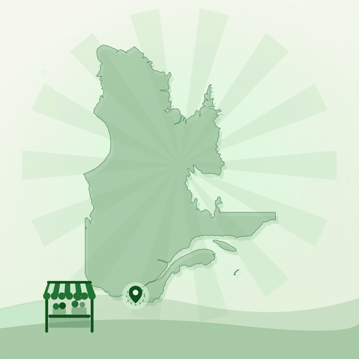 Illustrated outline of Quebec with Montreal marked
