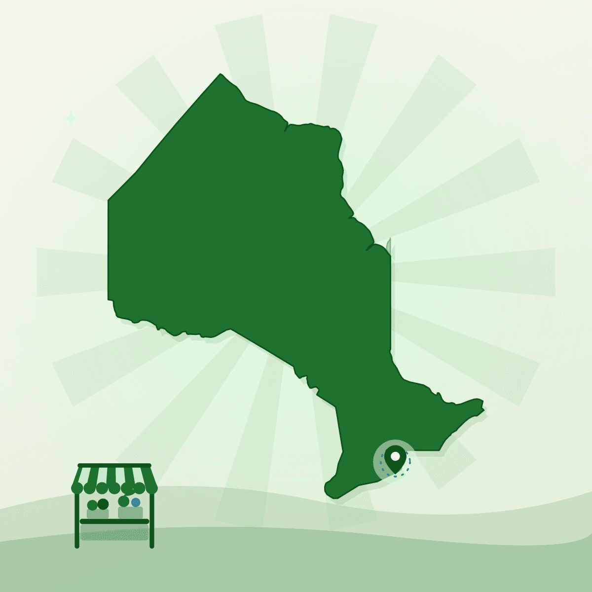 Illustrated outline of Ontario with St. Catharines marked