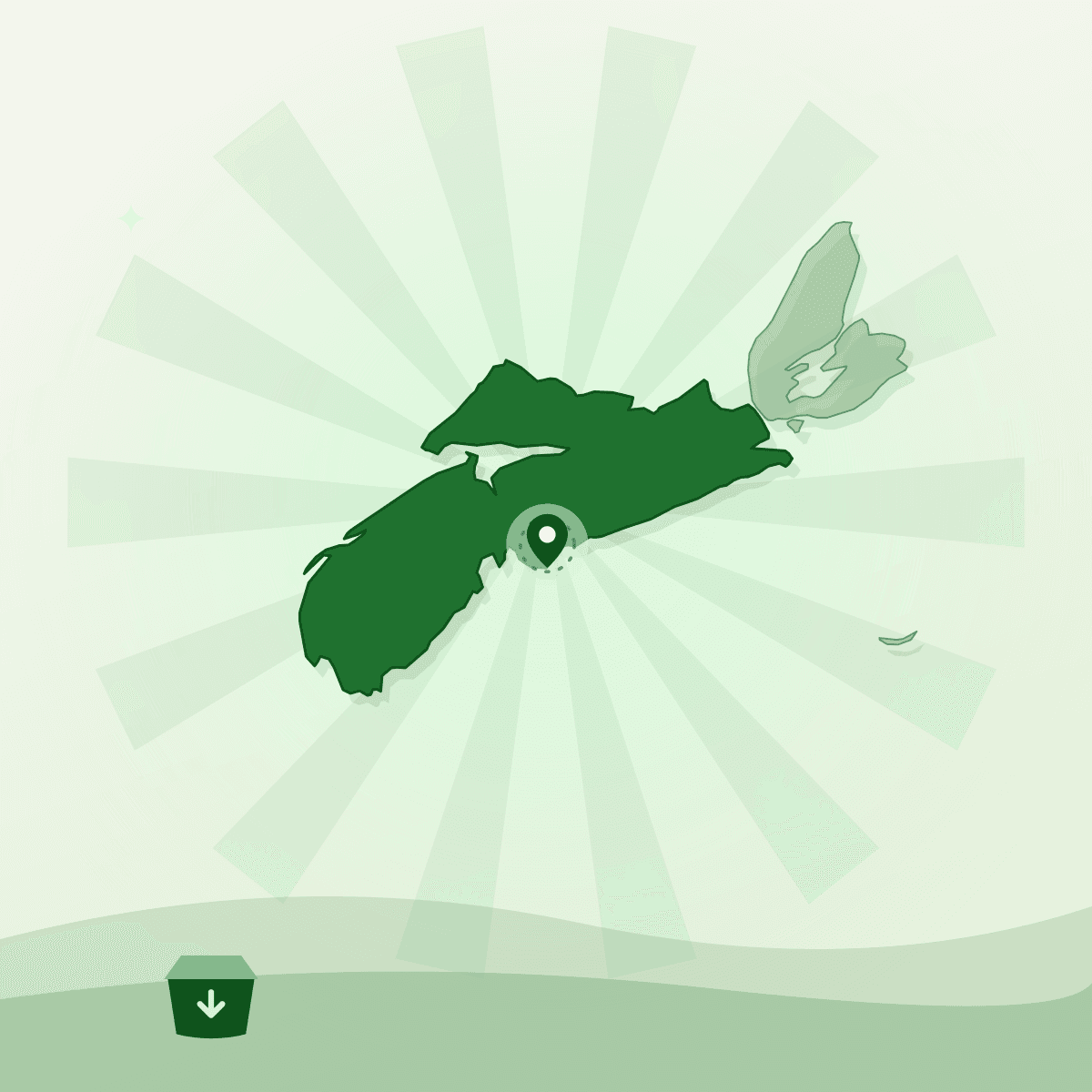 Illustrated outline of mainland Nova Scotia with Halifax marked
