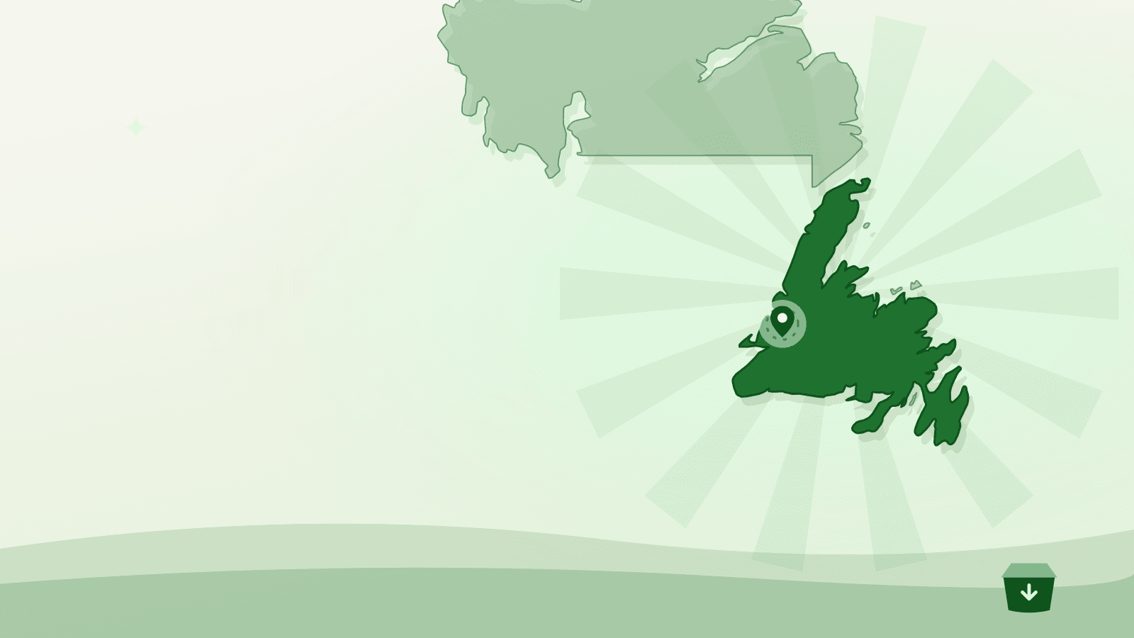 Flat illustration of the outline of the island of Newfoundland with Corner Brook marked — food bank corner brook