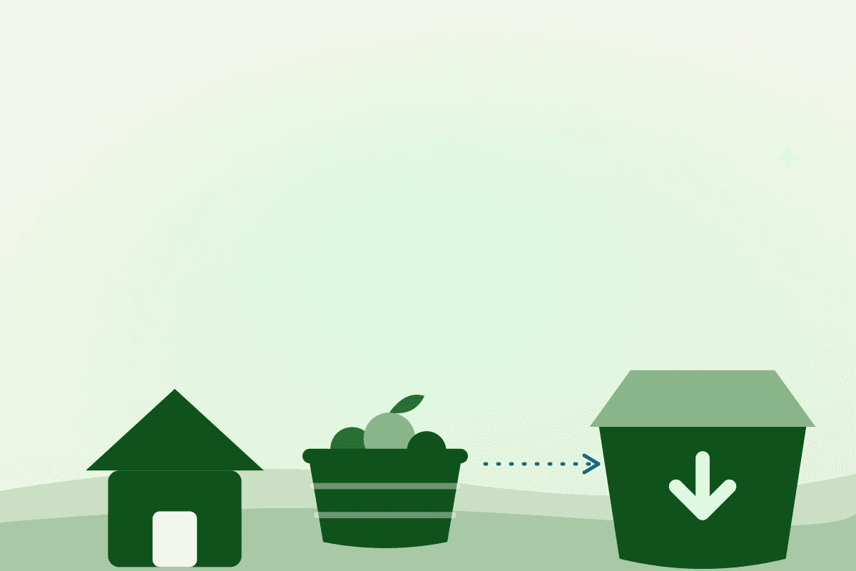 Illustration of a farm donating a crate of produce into a receiving box