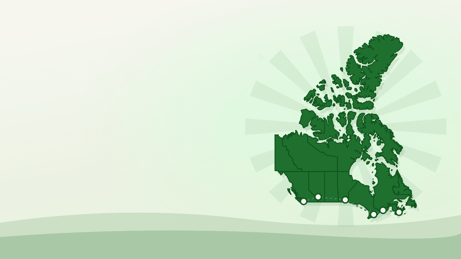 Flat illustration of Canada with a dashed food distribution corridor linking major cities, for the Canada National Food Security Strategy