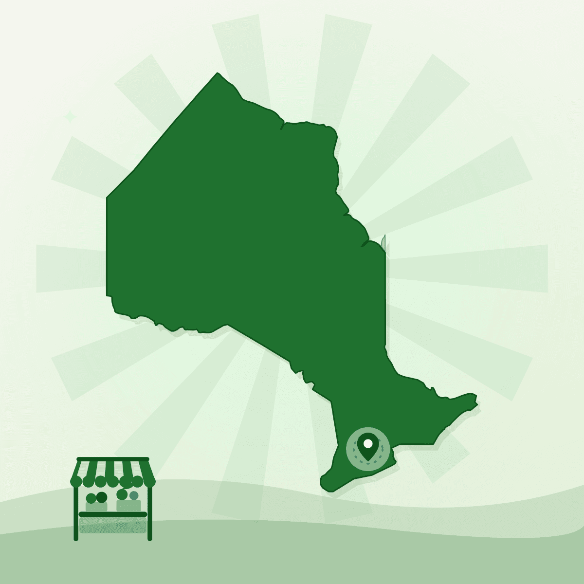 Illustrated outline of Ontario with Kitchener marked
