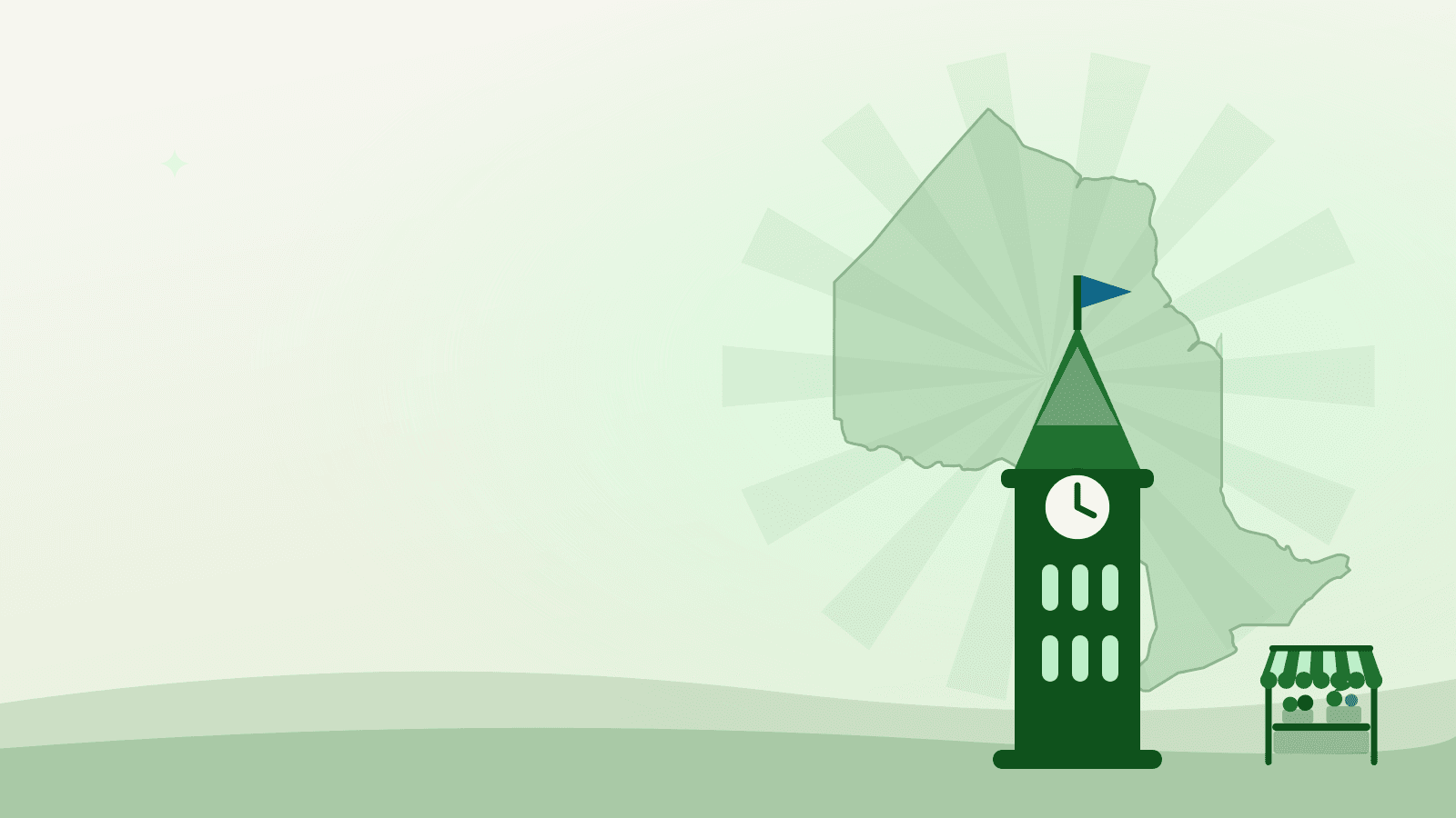 Flat illustration of Ottawa's Peace Tower against the outline of Ontario — farmers market ottawa