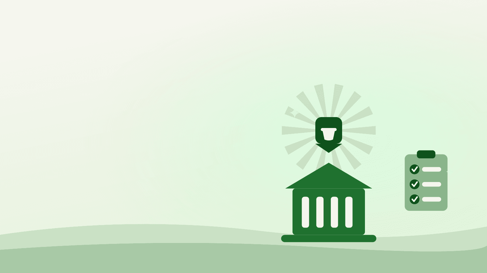 Legion hall kitchen rental illustration: a branch hall marked with a kitchen pin beside a booking checklist