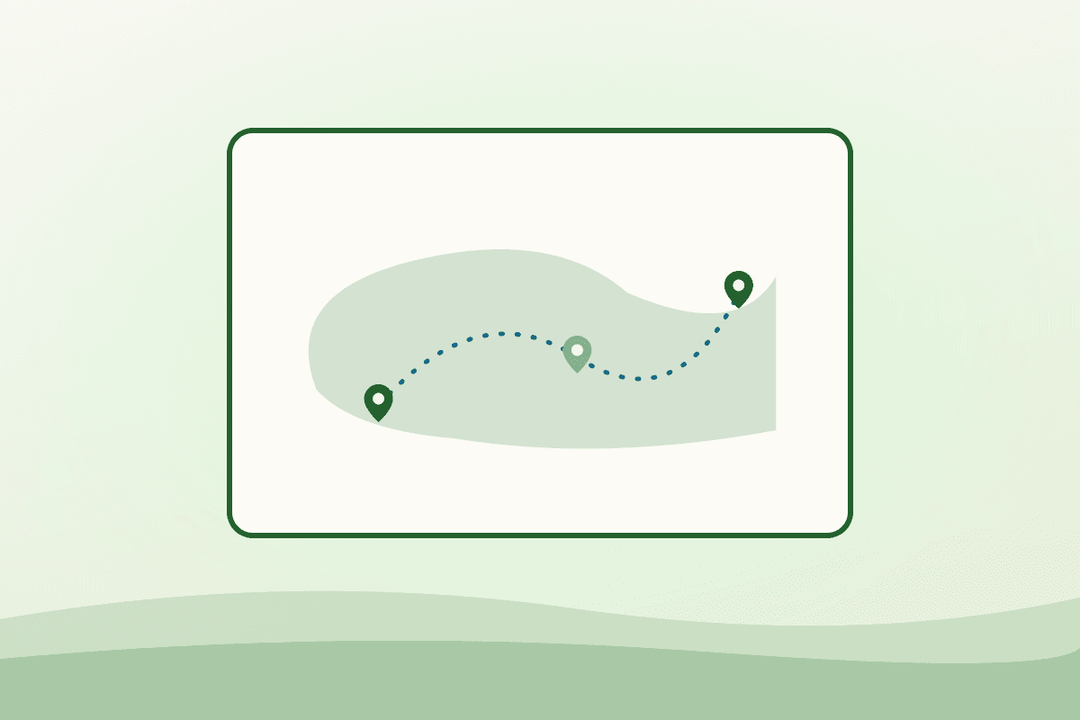 Illustration of a map card with a dotted route connecting location pins across a city