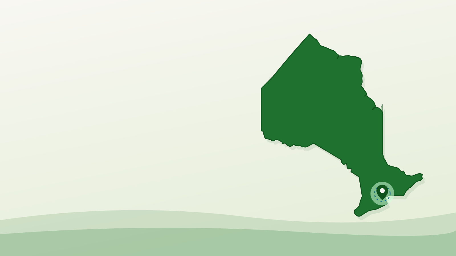 Flat illustration of the Ontario landform with Vaughan marked — farmers market vaughan