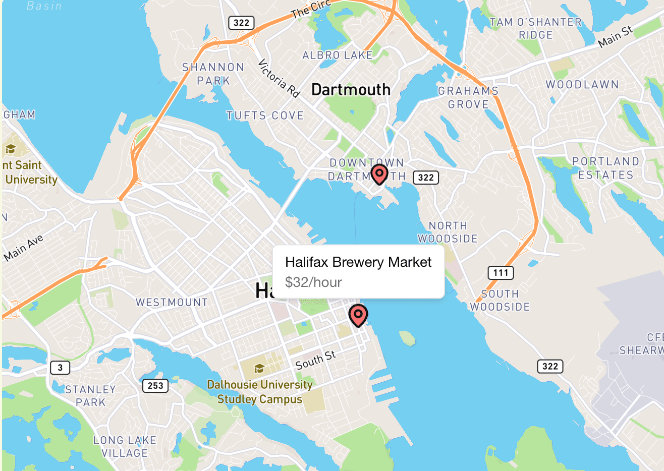 Food Asset Map of Halifax showing kitchens for rent by the hour