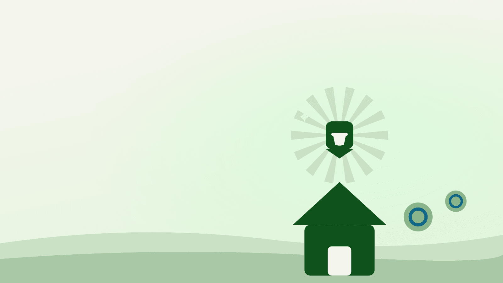 Community hall kitchen rental illustration: a village hall marked with a kitchen pin and rental income