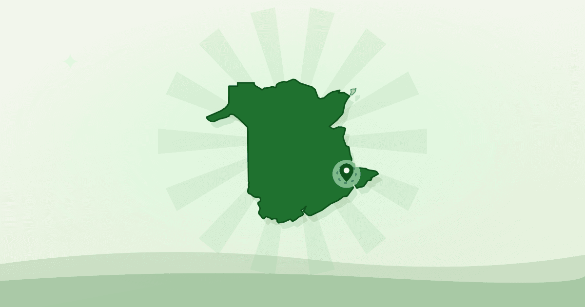 Illustrated outline of New Brunswick with Moncton marked — food map of Moncton, New Brunswick