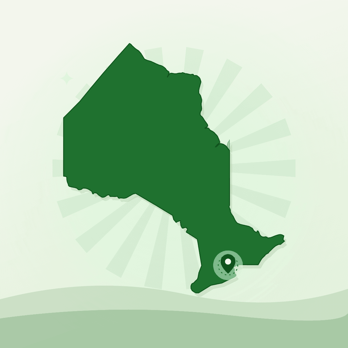 Simplified flat illustration of Ontario with Mississauga marked