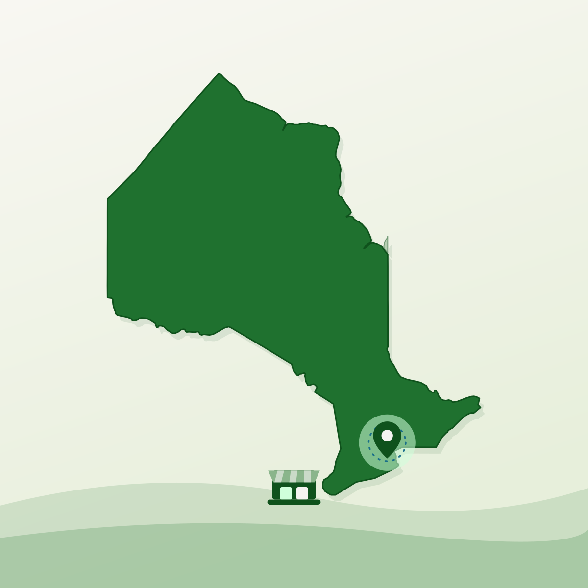 Illustrated outline of Ontario with Vaughan marked