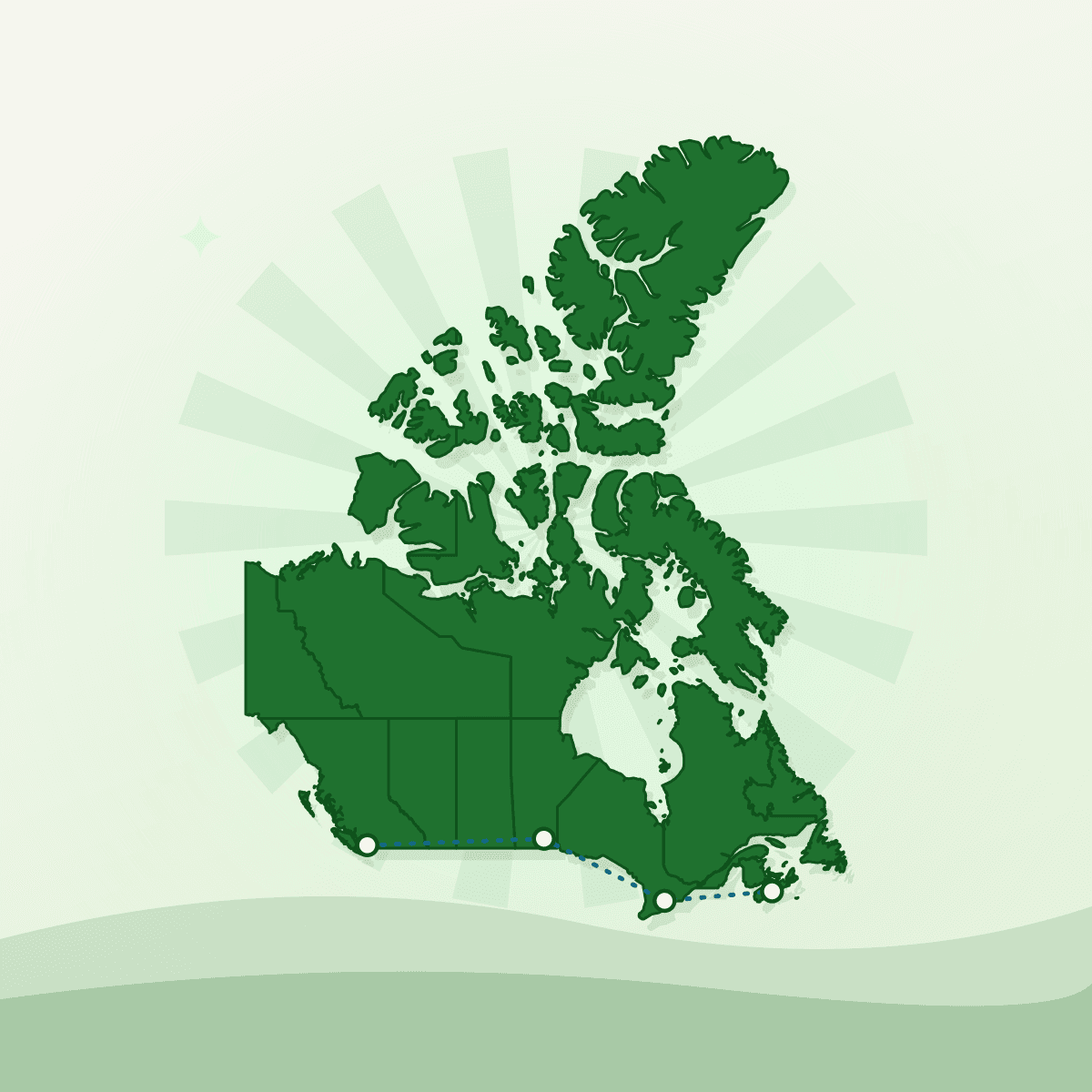 Simplified flat illustration of Canada with linked food distribution nodes