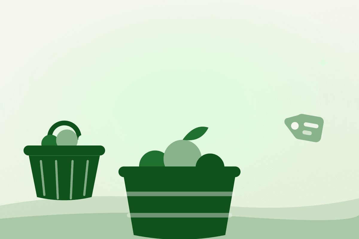 Flat illustration of a produce crate and shopping basket at a farmers market in Guelph