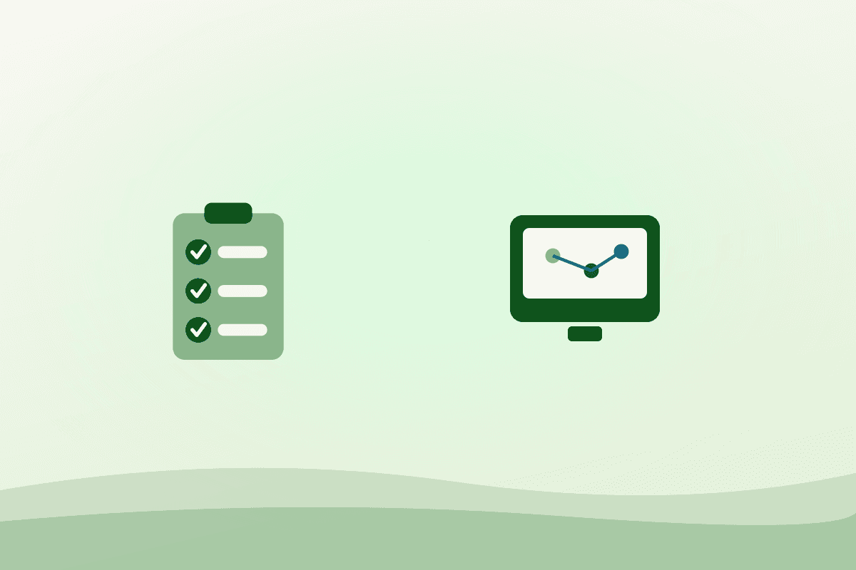 Checklist beside a food mapping platform screen, representing evaluation criteria for municipal planning tools