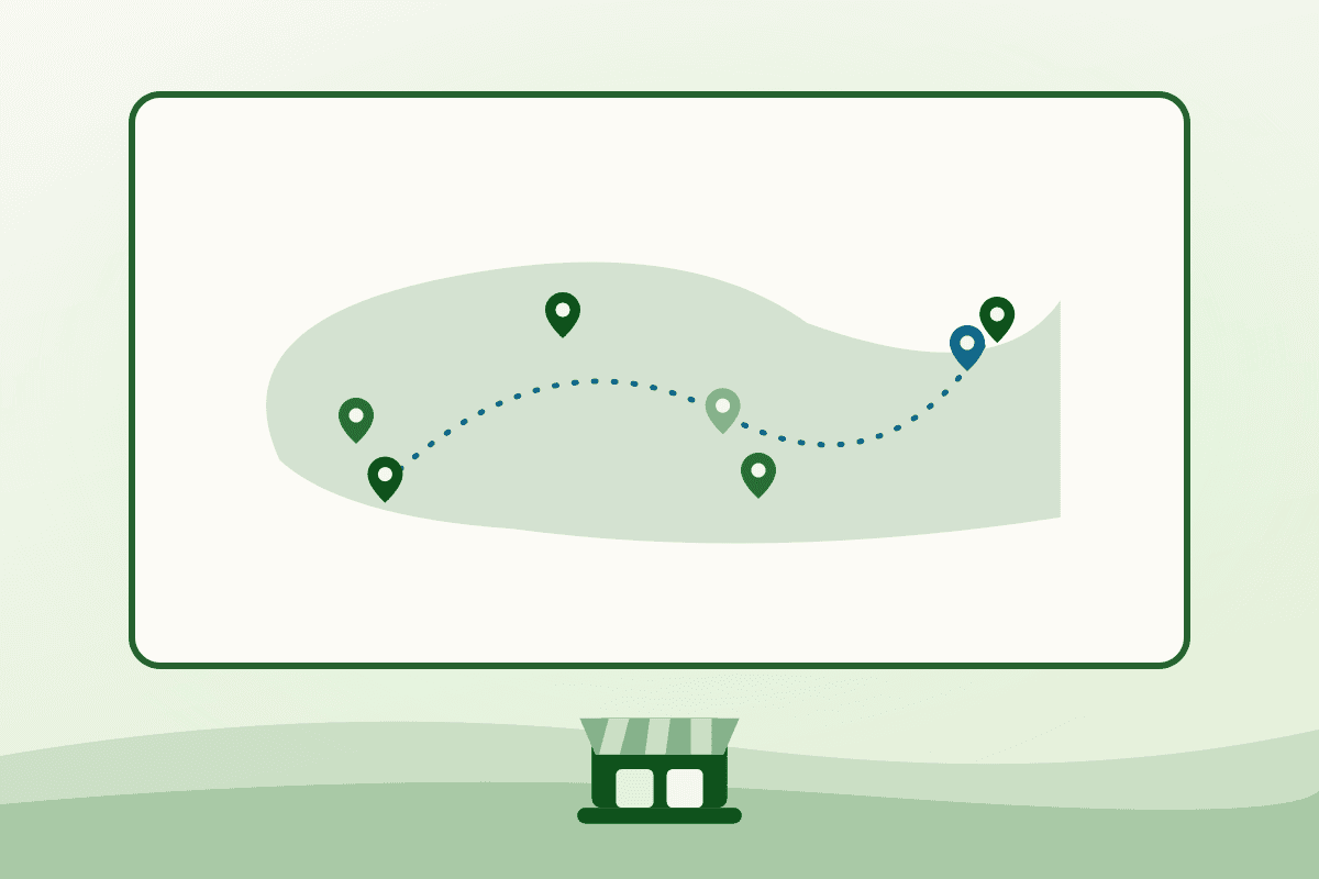 Illustration of mapped food locations connected across the Windsor-Essex region